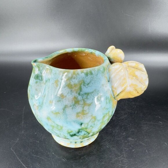 Vintage Hand Made Italian Pottery Small Pitcher Creamer Made Italy Leaf Handle - Picture 15 of 16